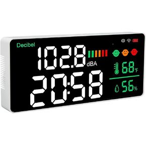 4-in-1 Decibel Meter, 2.4G WiFi Wall Mounted Sound Level Meter Digital Clock Temperature Humidity Meter, 11 inch Large LED Display Noise Decibel 30-130 dBA DB Meter