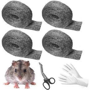 Steel Wool Mice Control, 65.62ft Steel Wool 0000 Garage Door Rodent Guard 1.97" x 65.62ft Steel Wool Rodent Control Fill Fabric for Wall Cracks, Holes, Vents in Garden/Garage/House