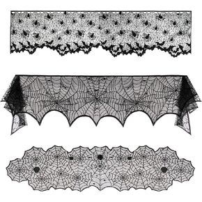 Halloween Party Decorations Indoor - Halloween Decor Set included Spider Web Fireplace Scarf Spider Web Table Runner And Cobweb Lampshade Perfect for Halloween Home Party Supplies Spider Web Decorati