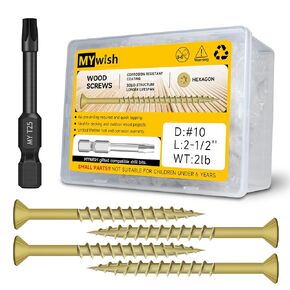 65Pcs Wood Screws #10 x 3 1lb Box, Deck Screws 3 Inch, T25 Screws Torx Screws Drive Head, Outdoor Construction Screws, Rust Resistant, Epoxy Coated, Exterior 3 Inch Deck Screws Tan by Mywish