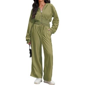Women's 2 Piece Outfits Tracksuits Casual Cropped Hoodie Wide Leg Pants Travel Workout Lounge Sets
