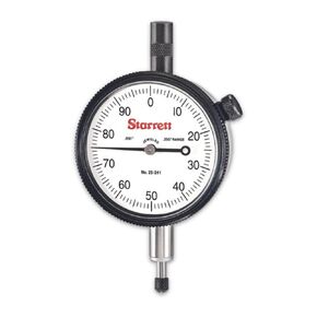 Starrett 25 Series Dial Indicator with Jewel Bearings and Lug-On-Center Back - White Face, 0-.250" Range, 0-100 Continuous Dial, .001" Graduations - 25-241J
