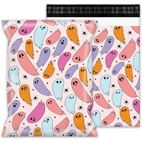 Whaline 100Pcs Halloween Poly Mailer 10 x 13 Inch Pastel Ghost Mailing Bag Cute Self-Sealing Waterproof Plastic Packaging Envelope Bag for Small Business