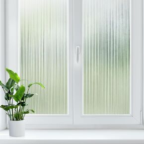 LUTE Reeded Glass Window Film, Privacy Frosted Glass Window Film, 3D Decorative Removable Sun Blocking Anti UV Window Cover, No Glue Static Cling Glass Vinyl for Bathroom Home Office, 17.5" x 78.7"