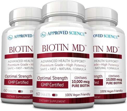 Approved Science Biotin MD – 10,000mcg Biotin per Serving - 180 Vegan Tablets - Made in USA in Kuwait