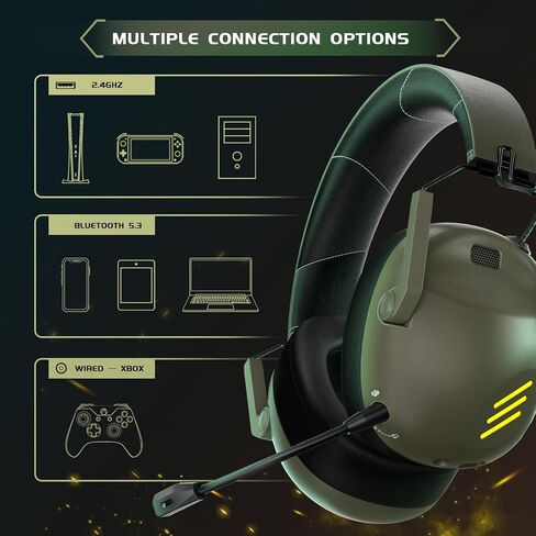 Wireless Gaming Headset for PS5, PS4, PC, Mac, Nintendo Switch, Bluetooth 5.3 Gaming Headsets Wireless with Noise Canceling Microphone, 50H Battery, ONLY 3.5mm Wired Mode for Xbox Series - Black in Saudi Arabia