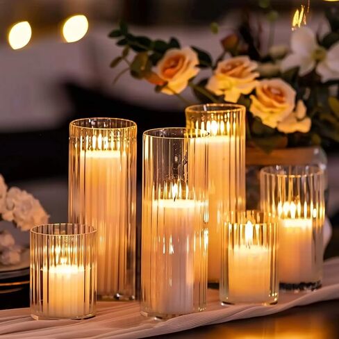 18 PCS Ribbed Hurricane Glass Candle Holders Bulk - Transparent Cylinder Candle Holders for Pillar Candles, Decorative Candle Hurricane Vases for Centerpieces Wedding Table Decorations in Saudi Arabia