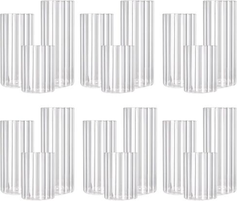 18 PCS Ribbed Hurricane Glass Candle Holders Bulk - Transparent Cylinder Candle Holders for Pillar Candles, Decorative Candle Hurricane Vases for Centerpieces Wedding Table Decorations in Saudi Arabia