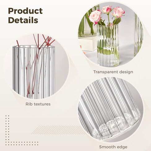 18 PCS Ribbed Hurricane Glass Candle Holders Bulk - Transparent Cylinder Candle Holders for Pillar Candles, Decorative Candle Hurricane Vases for Centerpieces Wedding Table Decorations in Saudi Arabia