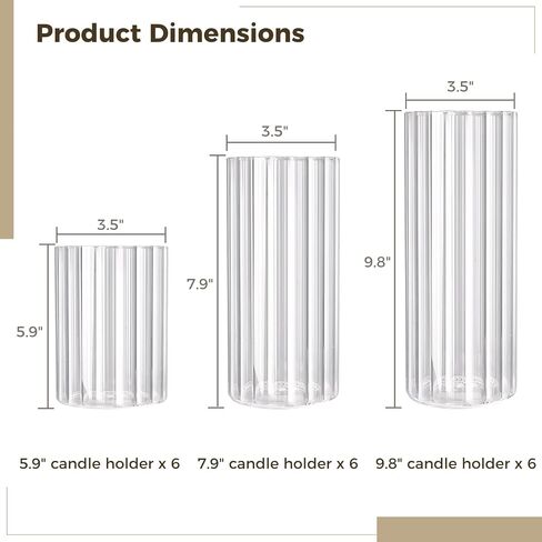 18 PCS Ribbed Hurricane Glass Candle Holders Bulk - Transparent Cylinder Candle Holders for Pillar Candles, Decorative Candle Hurricane Vases for Centerpieces Wedding Table Decorations in Saudi Arabia