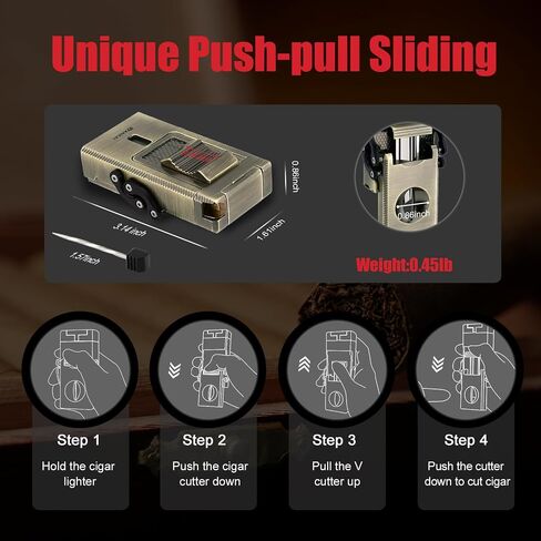 FANKAI Cigar Lighter with V Cigar Cutter, Built-in Cigar Punch, Holder, Draw Enhancer Tool, 5 in 1 Refillable Torch Butane Lighter, Windproof Triple Jet Flame, Lighters for Smoking in Saudi Arabia