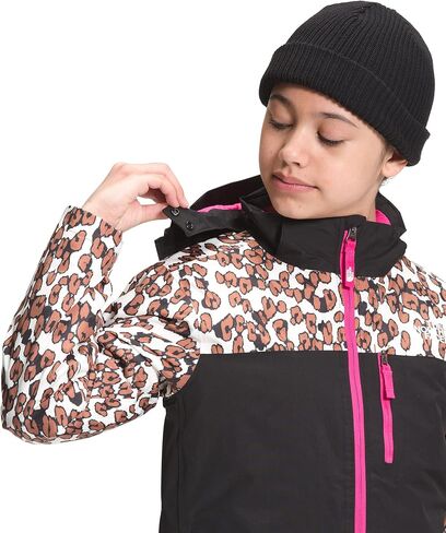 THE NORTH FACE Snowquest Plus Insulated Kids Jacket Pinecone Brown Leopard Print Sz L in Saudi Arabia