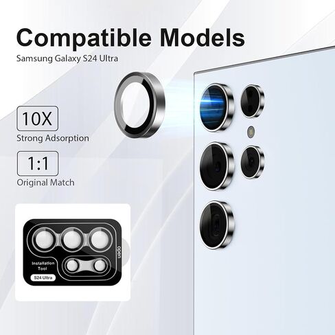 Camera Lens Screen Protector Designed for Galaxy S24 Ultra, Ultra-Thin Tempered Glass Individual Aluminum Alloy Ring Lens Cover for Galaxy S24 Ultra Accessories, 1 Set in Saudi Arabia