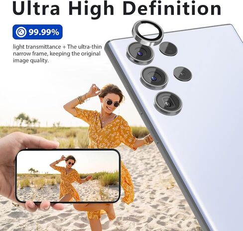 Camera Lens Screen Protector Designed for Galaxy S24 Ultra, Ultra-Thin Tempered Glass Individual Aluminum Alloy Ring Lens Cover for Galaxy S24 Ultra Accessories, 1 Set in Saudi Arabia