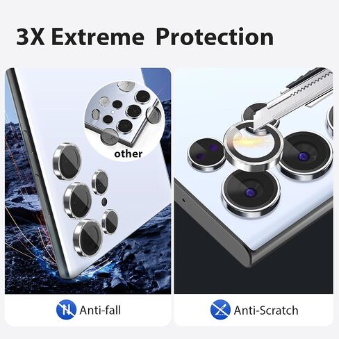 Camera Lens Screen Protector Designed for Galaxy S24 Ultra, Ultra-Thin Tempered Glass Individual Aluminum Alloy Ring Lens Cover for Galaxy S24 Ultra Accessories, 1 Set in Saudi Arabia