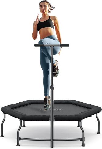 ترامبولين صغير للبالغين، ترامبولين داخلي مقاس 50 بوصة للبالغين بوزن 550 رطل. ترامبولين بدون زنبرك من ماكس لود للبالغين مع شريط مقبض قابل للتعديل بثلاثة مستويات in Kuwait