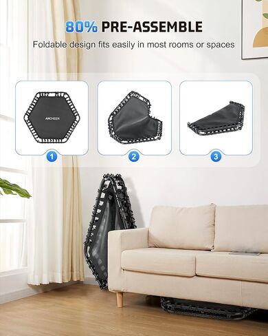 ترامبولين صغير للبالغين، ترامبولين داخلي مقاس 50 بوصة للبالغين بوزن 550 رطل. ترامبولين بدون زنبرك من ماكس لود للبالغين مع شريط مقبض قابل للتعديل بثلاثة مستويات in Kuwait