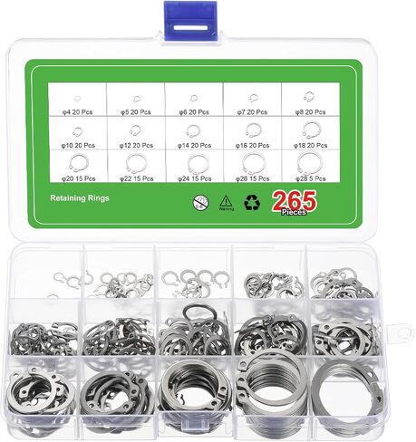 uxcell 225 Pcs External Retaining Rings, 15 Sizes 304 Stainless Steel External Circlip Snap Rings Assortment Kits Round Wire Snap Rings for Valves Electrical Appliances in Saudi Arabia