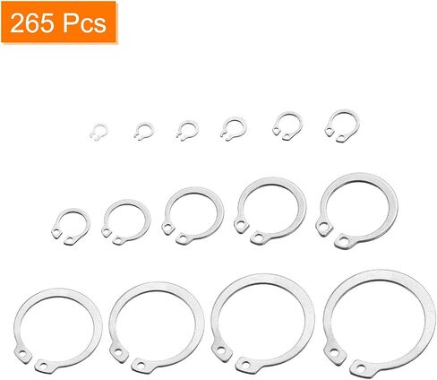 uxcell 225 Pcs External Retaining Rings, 15 Sizes 304 Stainless Steel External Circlip Snap Rings Assortment Kits Round Wire Snap Rings for Valves Electrical Appliances in Saudi Arabia