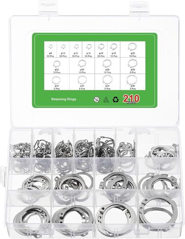 uxcell 225 Pcs External Retaining Rings, 15 Sizes 304 Stainless Steel External Circlip Snap Rings Assortment Kits Round Wire Snap Rings for Valves Electrical Appliances in Saudi Arabia
