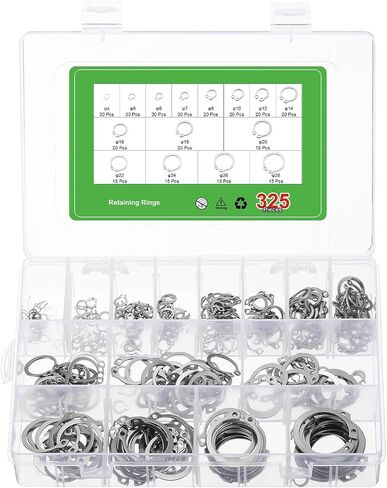 uxcell 225 Pcs External Retaining Rings, 15 Sizes 304 Stainless Steel External Circlip Snap Rings Assortment Kits Round Wire Snap Rings for Valves Electrical Appliances in Saudi Arabia