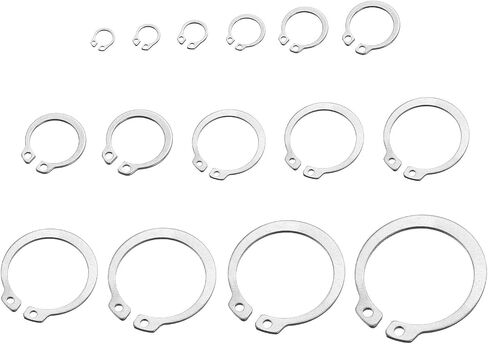 uxcell 225 Pcs External Retaining Rings, 15 Sizes 304 Stainless Steel External Circlip Snap Rings Assortment Kits Round Wire Snap Rings for Valves Electrical Appliances in Saudi Arabia
