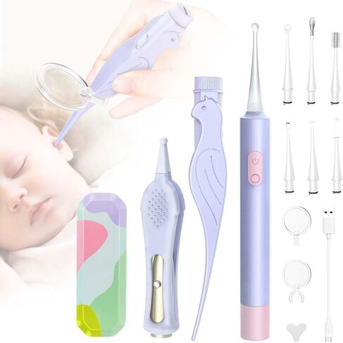 Ear Wax Removal Kit with LED Lights, 4 Pack Earwax Cleaner Tool for Kids and Adults, Built-in USB Ear Wax Removal Tool with Storage Box, Earwax Spoon Digger Gift Set (Green) in Saudi Arabia