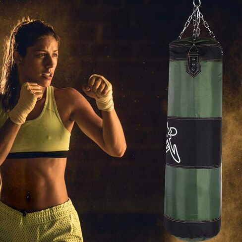 حقيبة ملاكمة لتدريب الملاكمة، مجموعة أكياس ملاكمة من القماش مع كيس رمل/سلسلة معدنية/خطاف/حلقة تسلق، مثالية لتطوير تقنيات اليد والقدم (أخضر 1 متر) in Kuwait