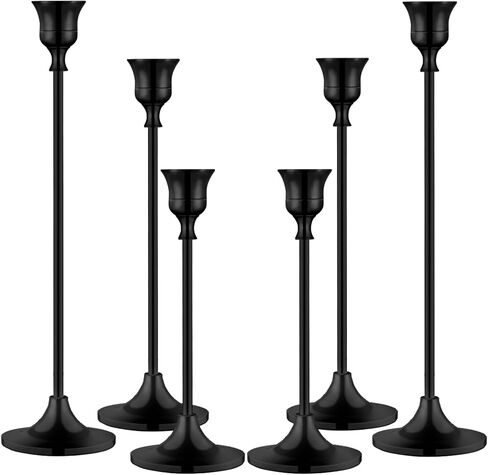 Metal Candle Holders for Candlesticks Taper Candlestick Holders Set Vintage Decorative Centerpiece Candelabra Tall Candle Stands for Halloween Thanksgiving Christmas (Matt Black, 2 Sets (6 pcs)) in Saudi Arabia