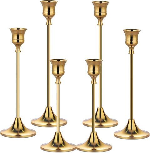 Metal Candle Holders for Candlesticks Taper Candlestick Holders Set Vintage Decorative Centerpiece Candelabra Tall Candle Stands for Halloween Thanksgiving Christmas (Matt Black, 2 Sets (6 pcs)) in Saudi Arabia