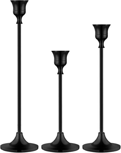 Metal Candle Holders for Candlesticks Taper Candlestick Holders Set Vintage Decorative Centerpiece Candelabra Tall Candle Stands for Halloween Thanksgiving Christmas (Matt Black, 2 Sets (6 pcs)) in Saudi Arabia