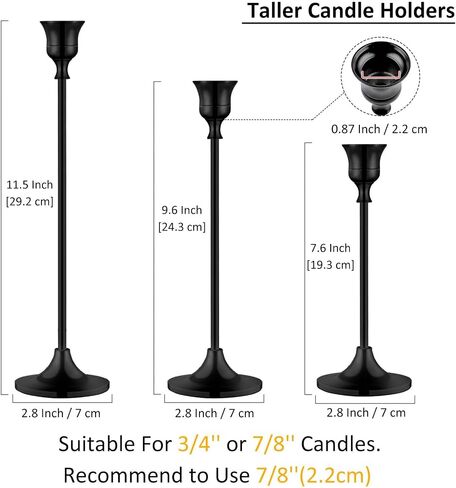 Metal Candle Holders for Candlesticks Taper Candlestick Holders Set Vintage Decorative Centerpiece Candelabra Tall Candle Stands for Halloween Thanksgiving Christmas (Matt Black, 2 Sets (6 pcs)) in Saudi Arabia