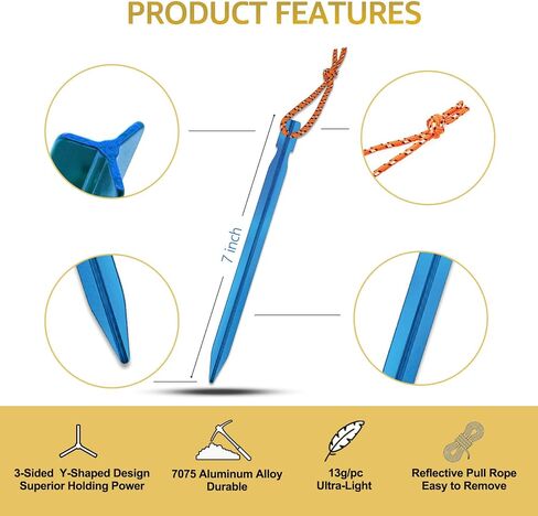 15Pack Tent Stakes, Lightweight Tent Stakes Heavy Duty, Metal Stakes with Pull Rope, 7075 Aluminum Tent Pegs for Backpacking, Durable Camping Tent Accessories, Red in Saudi Arabia
