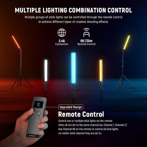 NEEWER Upgraded LED Video Light Stick & 2.4G Remote Kit, Handheld Dimmable 3200K-5600K CRI97+ Video Lighting with Stands/Filters/Carry Bag for YouTube Video Recording Photography Gaming, BH20B in Saudi Arabia