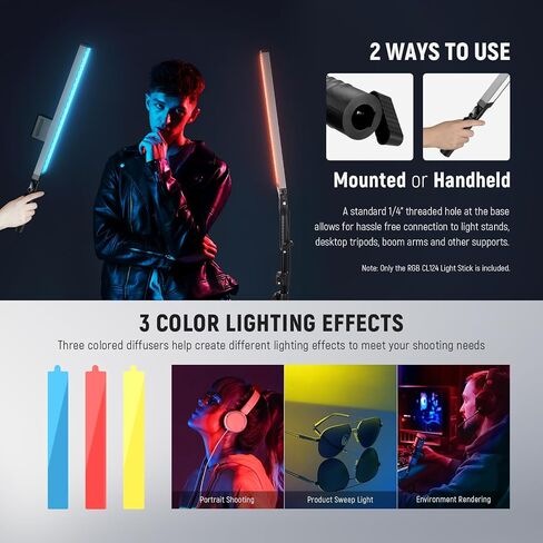 NEEWER Upgraded LED Video Light Stick & 2.4G Remote Kit, Handheld Dimmable 3200K-5600K CRI97+ Video Lighting with Stands/Filters/Carry Bag for YouTube Video Recording Photography Gaming, BH20B in Saudi Arabia