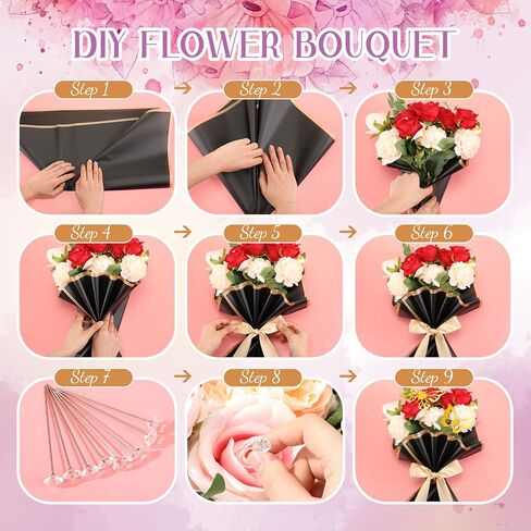 Kigeli 148 Pcs Flower Bouquet Accessories Include 20 Sheets Flower Wrapping Paper 4 Crowns 24 3D Butterfly Wall Decor 100 Bouquet Pins Gifts for Graduation Grad Mother's Day Birthday DIY(Black) in Saudi Arabia