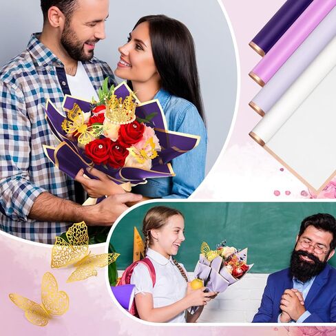 Kigeli 148 Pcs Flower Bouquet Accessories Include 20 Sheets Flower Wrapping Paper 4 Crowns 24 3D Butterfly Wall Decor 100 Bouquet Pins Gifts for Graduation Grad Mother's Day Birthday DIY(Black) in Saudi Arabia