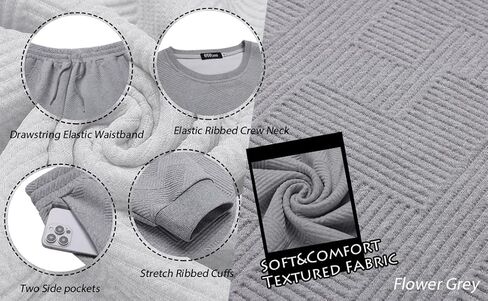Mens 2 Piece Outfits Crewneck Sweatshirt Geometric Texture Long Sleeve and Joggers Shorts Sweatsuit Sets Tracksuit in Kuwait