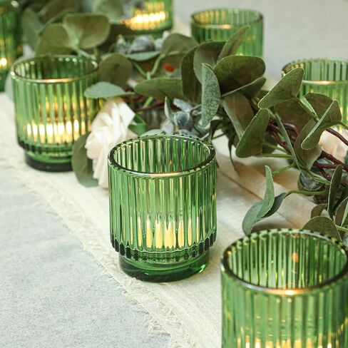 Vintage Ribbed Clear Glass Tealight & Votive Candle Holders (Set of 12), Wedding Bridal Shower Party Table Decor, Fall Decor, Boho Decor, Shelf Decoration in Kuwait