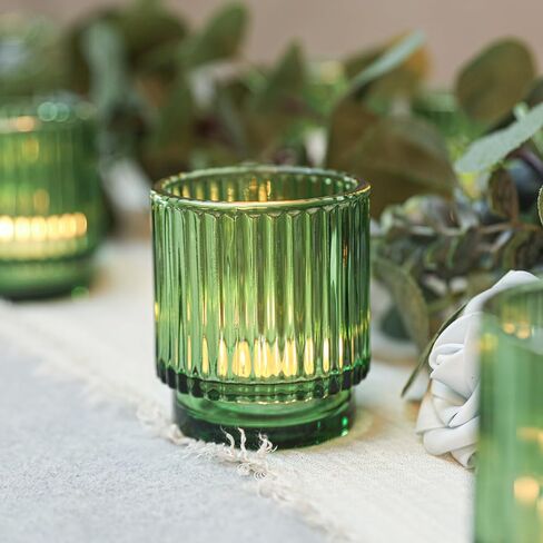 Vintage Ribbed Clear Glass Tealight & Votive Candle Holders (Set of 12), Wedding Bridal Shower Party Table Decor, Fall Decor, Boho Decor, Shelf Decoration in Kuwait