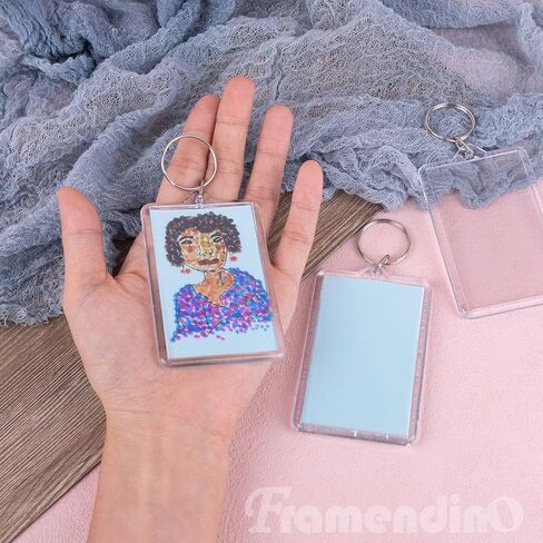 Framendino, 50 Pack Acrylic Photo Frame Keychain Holder Photo Insert Blank Keyring for DIY Craft 2 x 3 Inch in Saudi Arabia