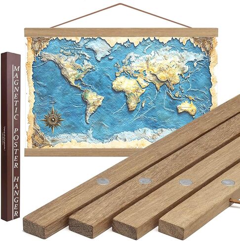DACRI HOME 74" Magnetic Poster Hanger Frame - Sturdy Teak Wood Poster Frame, Strong Magnets for Safe Hanging Map Picture Print Scroll Wall Art 74x26 74x36 74x48 (74 Inch, Black) in Saudi Arabia