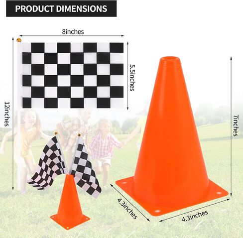 Mini Traffic Cones（With Hole on Top）with Racing Checkered Flags, Sports Safety Cones for Soccer Cones and Basketball Practice Equipment - Mini Orange Cones for Soccer Practice and Small Driving Practice Cones.Race Car Birthday Party Supplies, Kids Gift. ( in Saudi Arabia