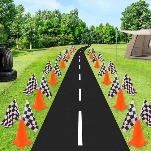 Mini Traffic Cones（With Hole on Top）with Racing Checkered Flags, Sports Safety Cones for Soccer Cones and Basketball Practice Equipment - Mini Orange Cones for Soccer Practice and Small Driving Practice Cones.Race Car Birthday Party Supplies, Kids Gift. ( in Saudi Arabia