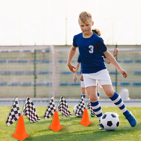 Mini Traffic Cones（With Hole on Top）with Racing Checkered Flags, Sports Safety Cones for Soccer Cones and Basketball Practice Equipment - Mini Orange Cones for Soccer Practice and Small Driving Practice Cones.Race Car Birthday Party Supplies, Kids Gift. ( in Saudi Arabia