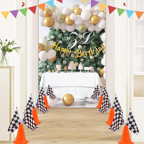 Mini Traffic Cones（With Hole on Top）with Racing Checkered Flags, Sports Safety Cones for Soccer Cones and Basketball Practice Equipment - Mini Orange Cones for Soccer Practice and Small Driving Practice Cones.Race Car Birthday Party Supplies, Kids Gift. ( in Saudi Arabia