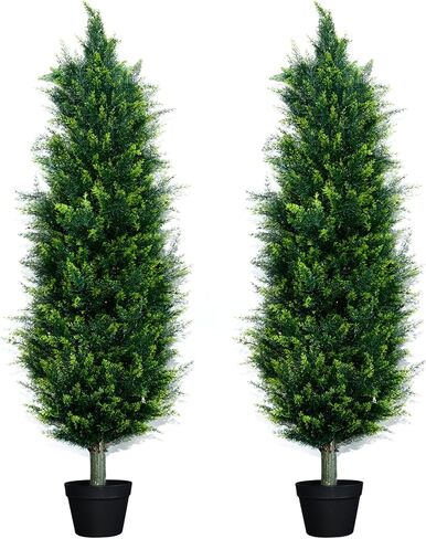 2 Pack Faux Cedar Topiary Trees 5FT Tall Outdoor – Potted Artificial Evergreen Pine Plants Bushes for Indoor Decor, UV-Resistant Shrubs for Front Porch, Entryway, Office Space Housewarming Gift in Saudi Arabia
