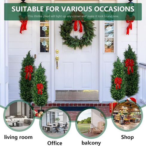 2 Pack Faux Cedar Topiary Trees 5FT Tall Outdoor – Potted Artificial Evergreen Pine Plants Bushes for Indoor Decor, UV-Resistant Shrubs for Front Porch, Entryway, Office Space Housewarming Gift in Saudi Arabia