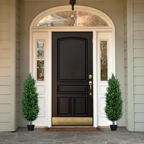 2 Pack Faux Cedar Topiary Trees 5FT Tall Outdoor – Potted Artificial Evergreen Pine Plants Bushes for Indoor Decor, UV-Resistant Shrubs for Front Porch, Entryway, Office Space Housewarming Gift in Saudi Arabia