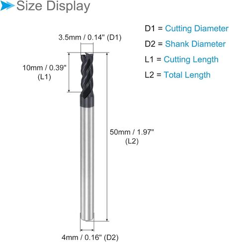 Square Nose End Mills, 3.5mm x 10mm Cutting 4mm Shank, AlTiN Coated P05 Carbide 4 Flutes CNC Router Bits - (Applications: for Milling Stainless Steel Hardened Steel), 2-Pieces in Saudi Arabia